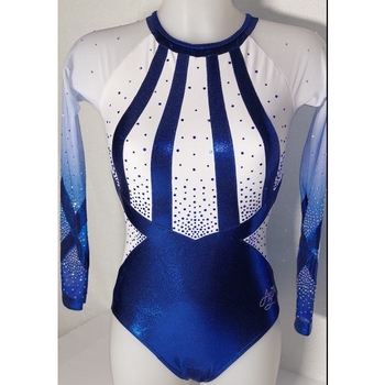 limited edition - Long-sleeved leotard in Metallic Blue, dynamic white pattern. Sublimated sleeves for style and ultimate performance! 💫