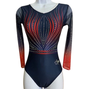 Long-sleeved leotard in sublimated gradient voile of navy and red. Style and comfort for dazzling performances! 1686 Marine/rouge